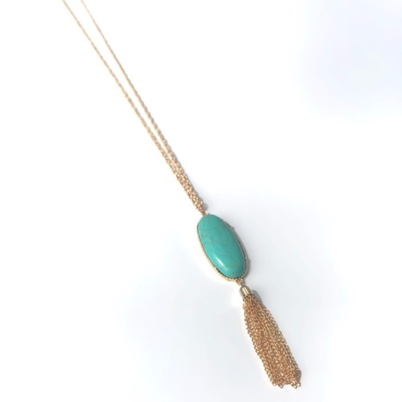 NEW Long Tassel Turquoise Druzy Stone Necklace - Picture 5 of 7